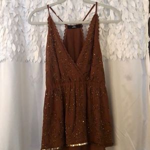 Brown and gold sequined tank top